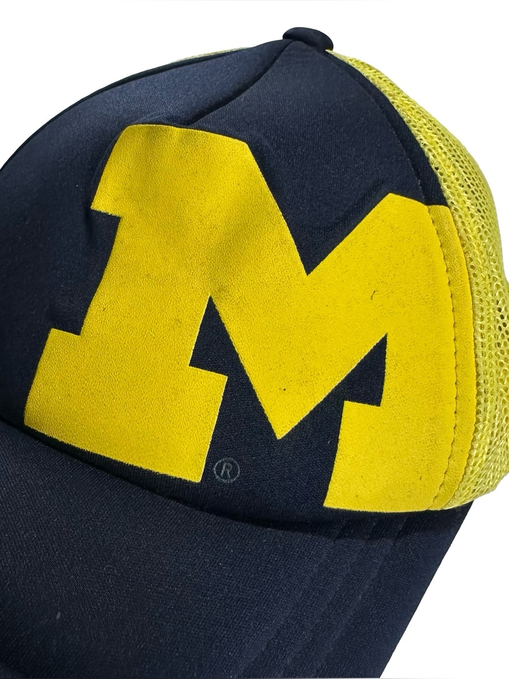 Navy and Yellow Mesh Trucker Cap with Bold 'M'